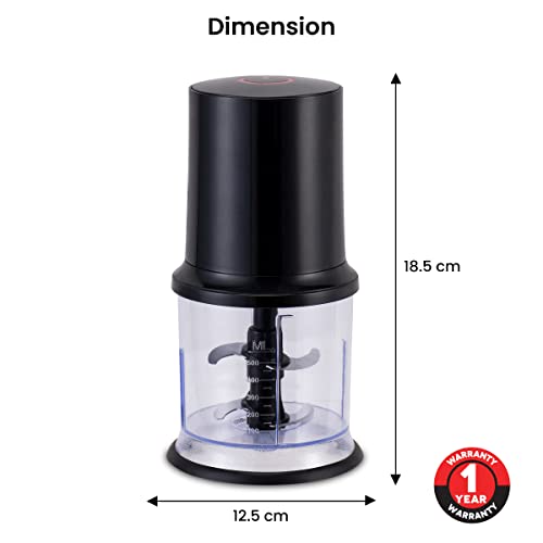 AGARO Electric Chopper, 400 Watts, Vegetable Chopper, Cutter, 100% Pure Copper Motor, Chop, Mince, Puree, Dice, Twin Stainless Steel Blade, 500 Ml, One Touch Operation, Elegant, Black