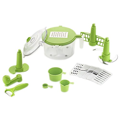Konvex 14-Piece Dough Maker, Vegetable Cutter, Slicer, Dicer, Atta Kneader (Green)