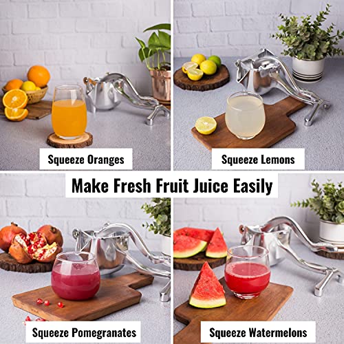 InstaCuppa Manual Press Hand Fruit Juicer with Removable Strainer, Heavy Duty Aluminium Build, Hand Fruits Squeezer for Pomegranates, Lemons, Oranges