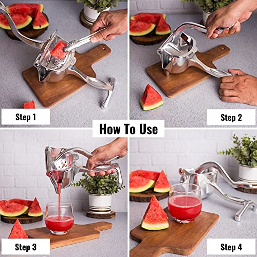 InstaCuppa Manual Press Hand Fruit Juicer with Removable Strainer, Heavy Duty Aluminium Build, Hand Fruits Squeezer for Pomegranates, Lemons, Oranges