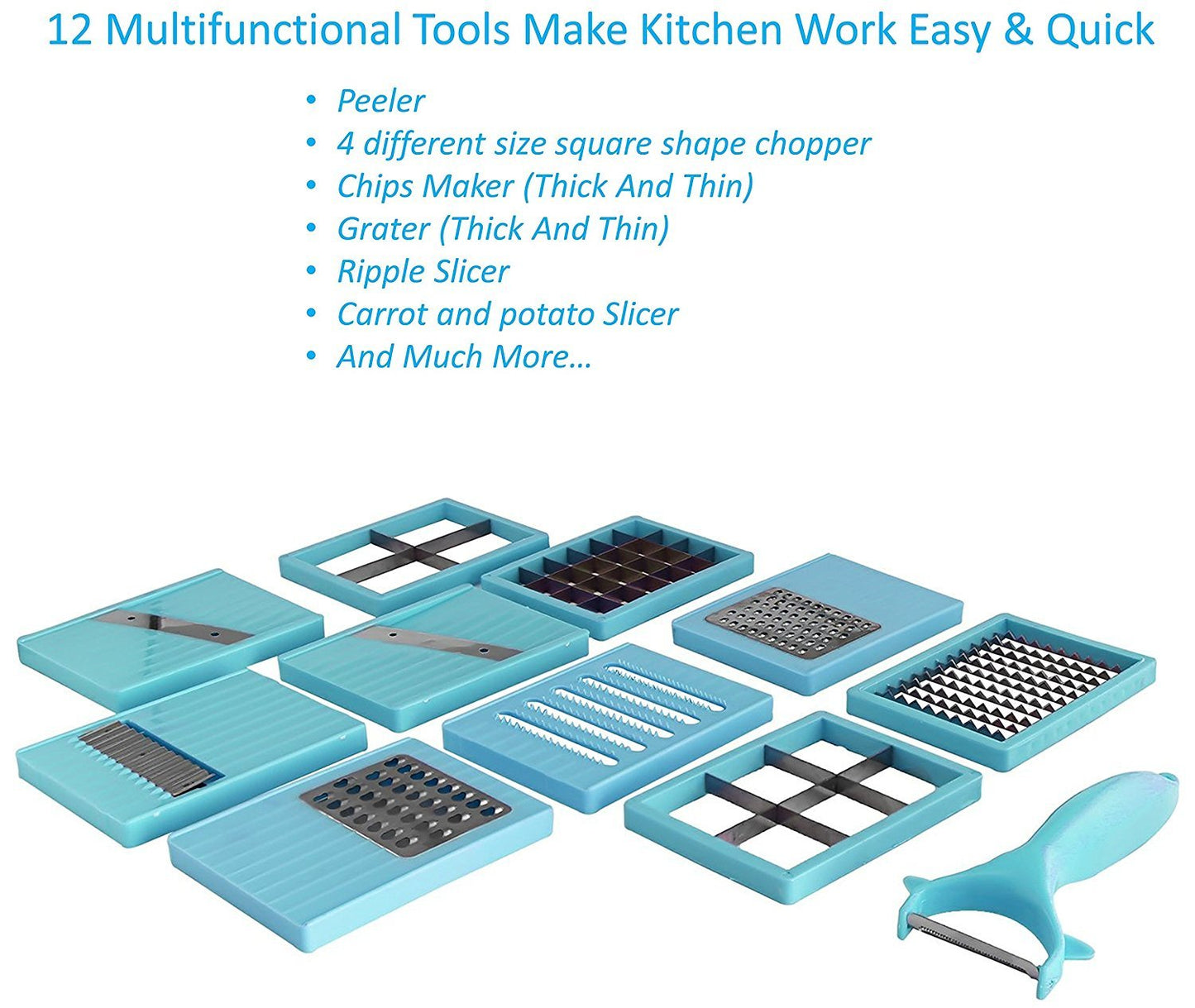 Slings 13 In 1 Premium Fruit & Vegetable Cutter - Chopper, Grater, Slicer,Peeler - All In One (Blue)