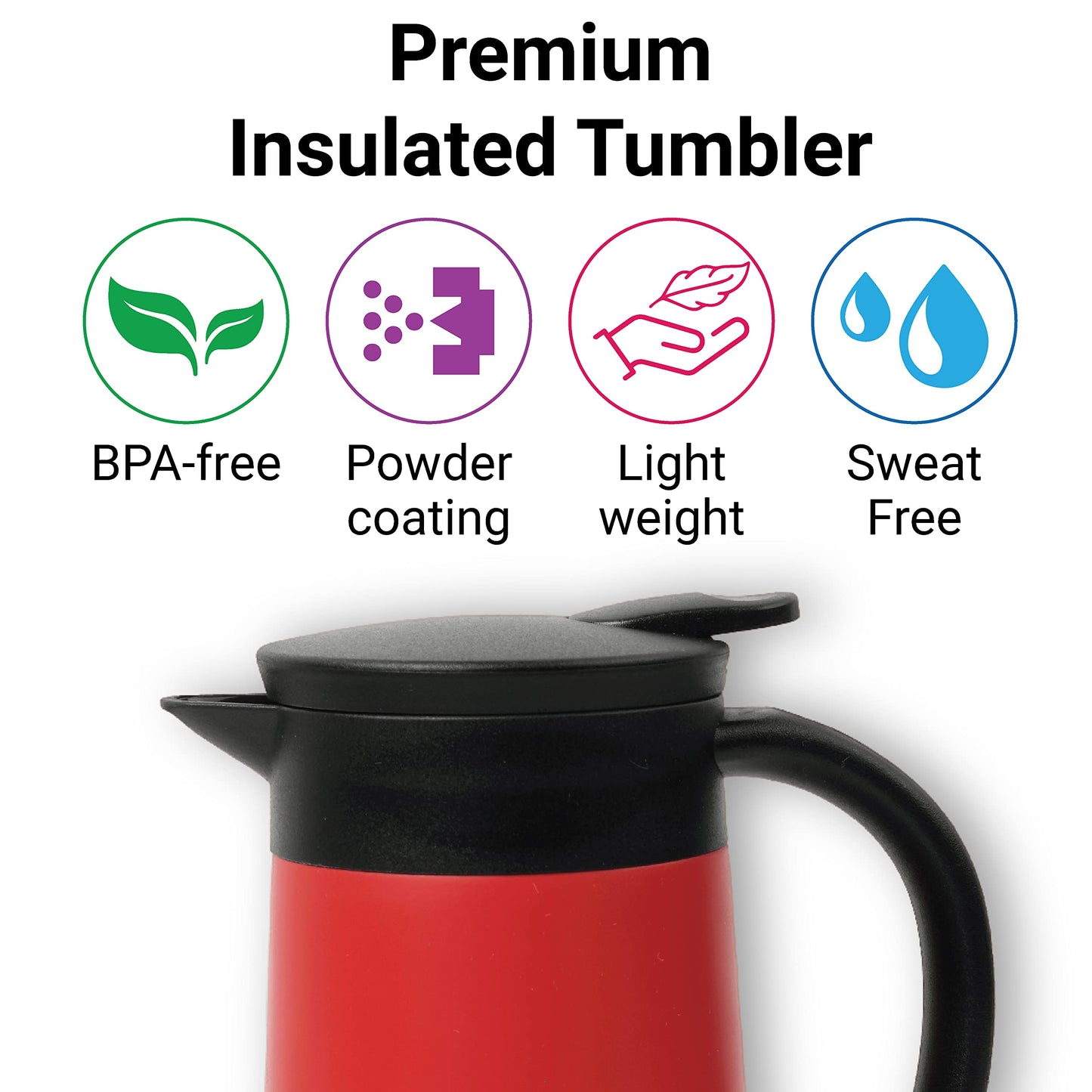 Femora Stainless Steel Vacuum Teapot Flask 750ML, Thermosteel Carafe, Hot and Cold Upto 20hrs, Dual Insulation with Cup Shape Lid, Leak and Rust Proof, (Red)