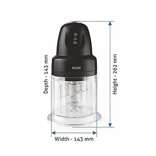 Glen Mini Electric Vegetable Chopper Turbo 500 Ml With 2 Blades 200 Watts (Sa4043Tublk) 2 Years Warranty,Black