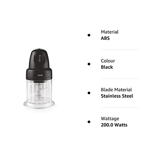 Glen Mini Electric Vegetable Chopper Turbo 500 Ml With 2 Blades 200 Watts (Sa4043Tublk) 2 Years Warranty,Black