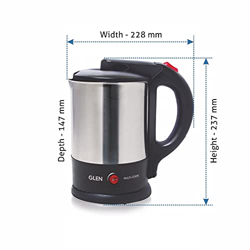 Glen Multi Function Electric Kettle Tea Maker, 1.5 Litre with 360° Rotational Base 1500W - Silver and Black (9014)