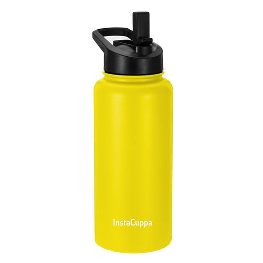 InstaCuppa Thermos Bottle with Straw Lid, Double-Wall Thermos Flask, Vacuum Insulated Stainless Steel | Retains Hot and Cold Temperatures (1000 ML, Yellow)