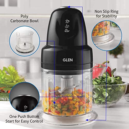 Glen Mini Electric Vegetable Chopper Turbo 500 Ml With 2 Blades 200 Watts (Sa4043Tublk) 2 Years Warranty,Black