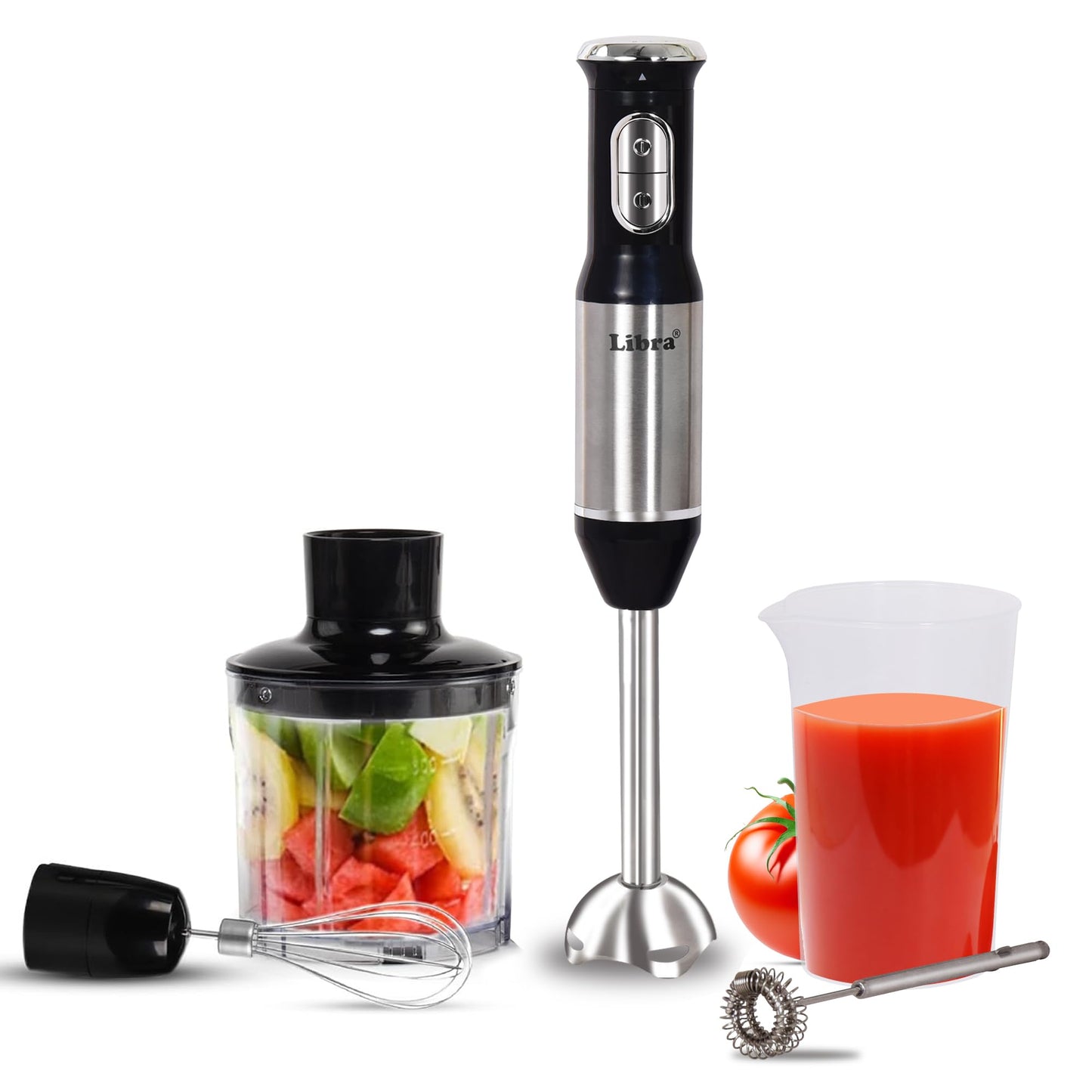 Libra 1200 Watts Electric Hand Blender for kitchen | Multipurpose Hand Blender with Milk Frother, Chopper, Whisker & Multipurpose Jar | Variable Speed and Turbo Function | 1 Year warranty