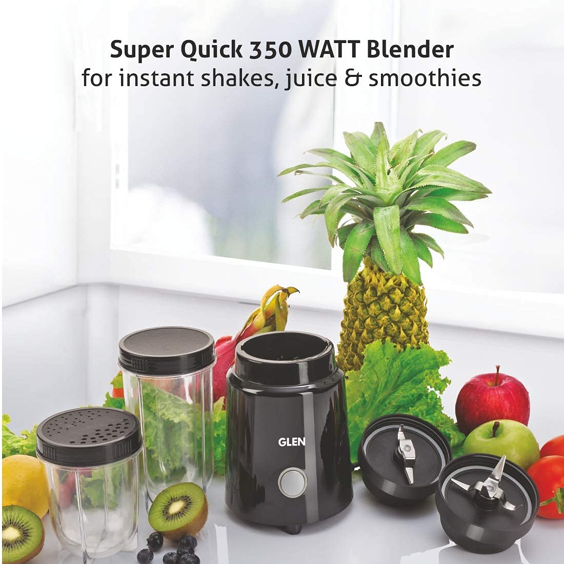 Glen Active Electric Nutri Blender 350 Watt | 2 Interchangeable Jars | Stainless Steel Blades, 2 Years Warranty - Black (Sa4048N), 350 Watt