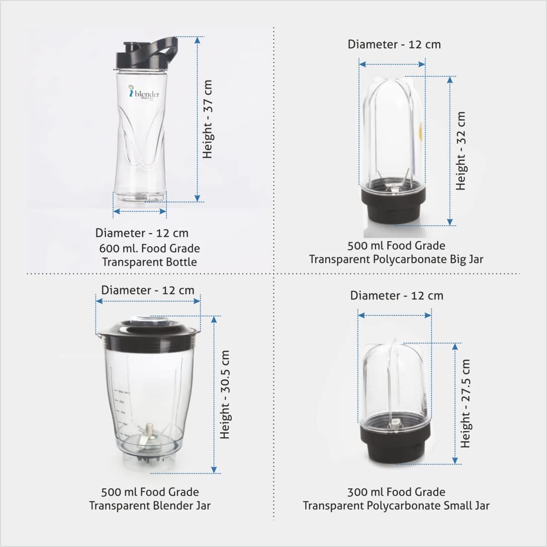 Glen Polycarbonate Multi Function Active Blender 350 Watt With 4 Jar Silver (Sa4048Nmf), 2 Years Warranty, 350 Watt (SA4048MF)