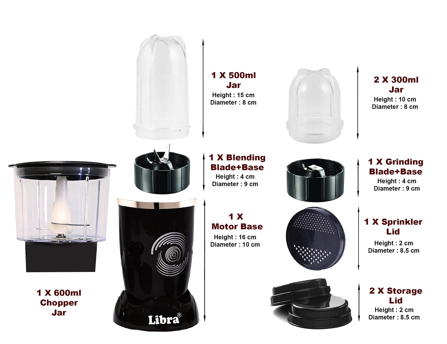 Libra Twist N Blend mixer grinder blender for kitchen, 500 Watt Motor blender for smoothie and juices, nutri blender grinder machine for kitchen, juicer mixer grinder with 5 Jars with ISI mark (Black)