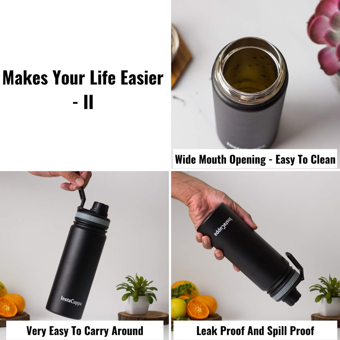 InstaCuppa Thermos Green Tea Infuser Bottle 650 ML with Removable Stainless Steel Filter