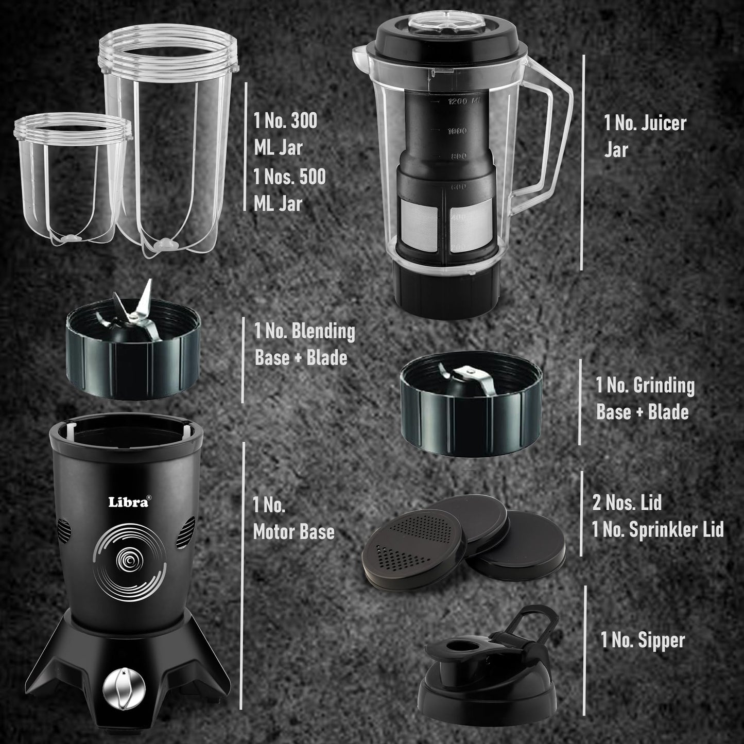 Libra Twist N Blend mixer grinder blender for kitchen, 500 Watt Motor blender for smoothie and juices, nutri blender grinder machine for kitchen, 2 jar and Juicer for home with ISI mark (Black)