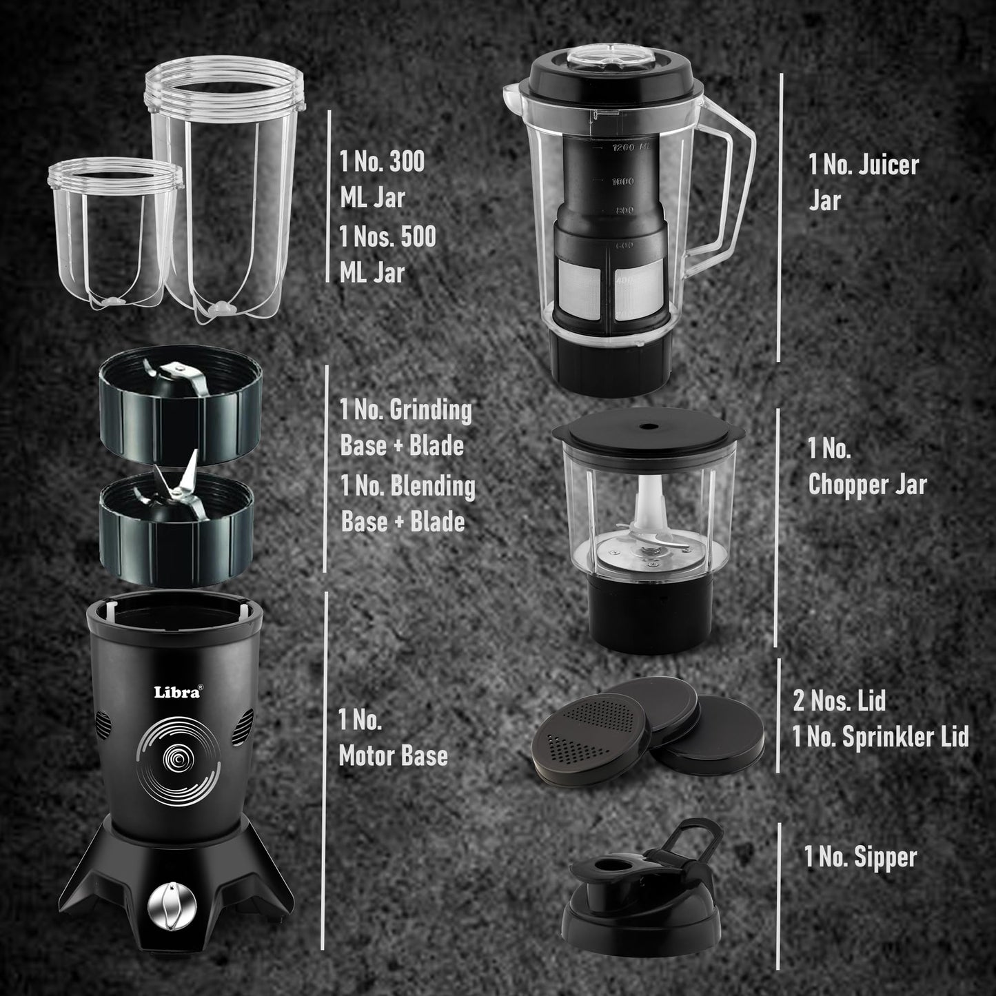 Libra Twist N Blend mixer grinder blender for kitchen, 500 Watt Motor blender for smoothie and juices, nutri blender grinder machine for kitchen, with Juicer and Chopper with ISI mark (Black)