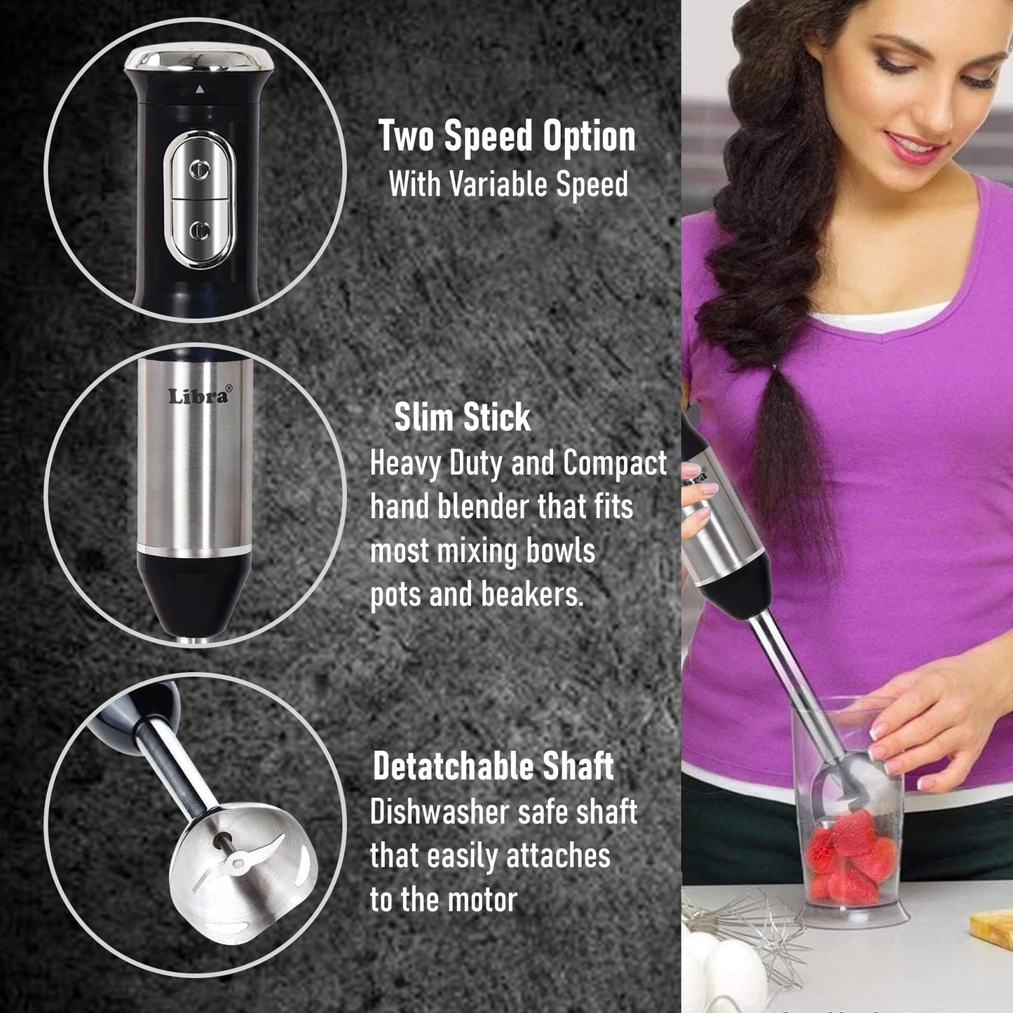 Libra 1200 Watts Electric Hand Blender for kitchen | Multipurpose Hand Blender with Milk Frother, Chopper, Whisker & Multipurpose Jar | Variable Speed and Turbo Function | 1 Year warranty