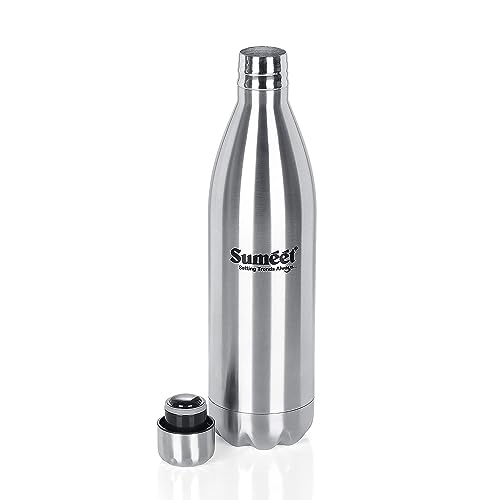 Sumeet Stainless Steel Double Walled Vacuum Flask/Water Bottle, 24 Hours Hot and Cold, 1000 ml, Silver