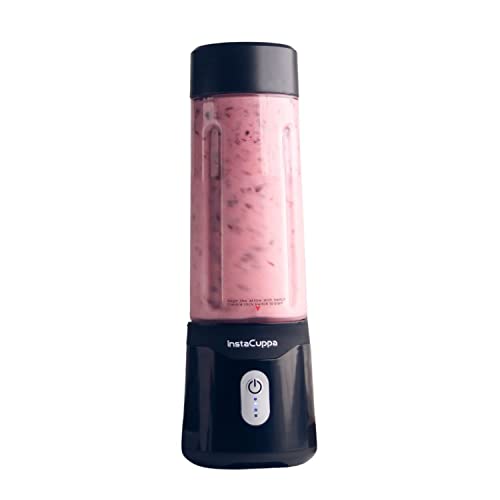 InstaCuppa Portable Blender for Smoothie, Milk Shakes, Crushing Ice and Juice, USB Rechargeable Battery with 4000 mAh 230 Watts Motor, 500 ML, built-in Jar, Black (Stainless Steel Blades)