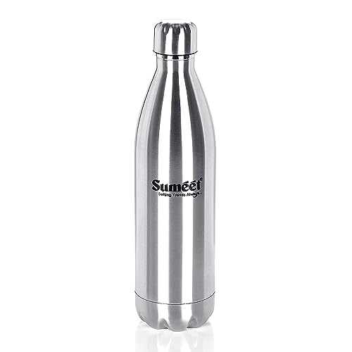 Sumeet Stainless Steel Double Walled Vacuum Flask/Water Bottle, 24 Hours Hot and Cold, 1000 ml, Silver