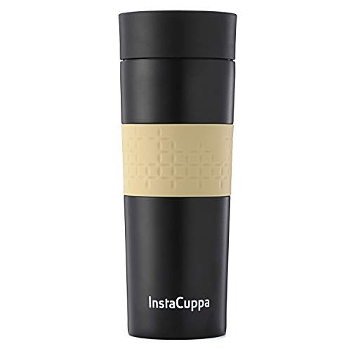 InstaCuppa Vacuum Insulated Travel Mug, Stainless Steel Double Walled Thermos for Hot or Cold Coffee, (470 ML, Black)