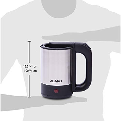 AGARO Stainless Steel Optima Electric Kettle-0.5L,Silver,1000 Watts,0.5 Liter
