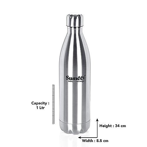 Sumeet Stainless Steel Double Walled Vacuum Flask/Water Bottle, 24 Hours Hot and Cold, 1000 ml, Silver