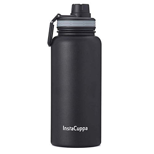 InstaCuppa Thermos Bottle 1000 mL, Double-Wall Thermos Flask, Vacuum Insulated Stainless Steel | Retains Hot and Cold Temperatures, Black