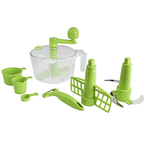 Konvex 14-Piece Dough Maker, Vegetable Cutter, Slicer, Dicer, Atta Kneader (Green)