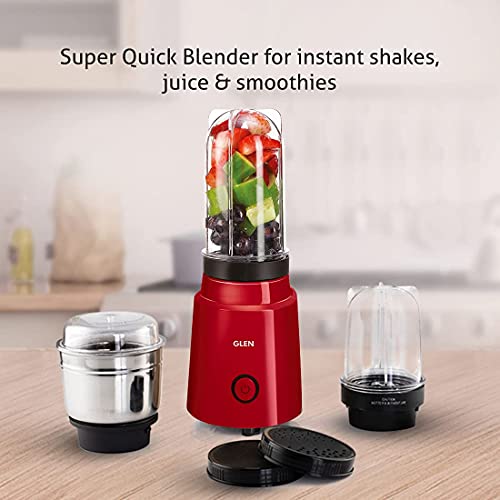 GLEN Polycarbonate 4048 Active Blender Juicer Grinder 350 W Red With 3 Interchangeable Jars 2 Years Warranty, Red (Isi Certified), 350 Watt