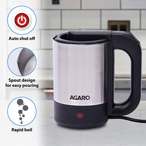 AGARO Stainless Steel Optima Electric Kettle-0.5L,Silver,1000 Watts,0.5 Liter