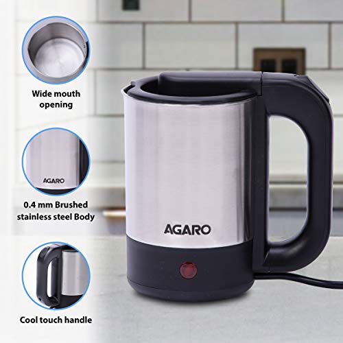 AGARO Stainless Steel Optima Electric Kettle-0.5L,Silver,1000 Watts,0.5 Liter
