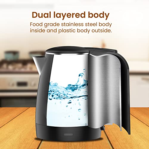 AGARO Royal Double Layered Kettle, 1.5 Litres, Double Layered Cool Touch, Dry Boiling Protection, Black