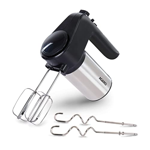 AGARO Elegant Hand Mixer, 300 Watts, Stainless Steel, 6 Interchangeable Speed Settings, Turbo Function, Interchangeable Beaters and Dough Hook Accessories for Mixing, Whisking, Beating, Kneading
