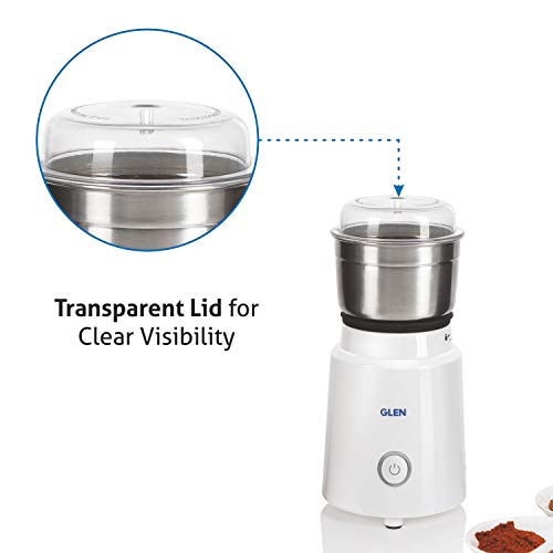 Glen Electric Mini Grinder 350 Watt | 1 Jar | ABS body | ISI Certified| 2 year warranty White (SA 4045 NG)