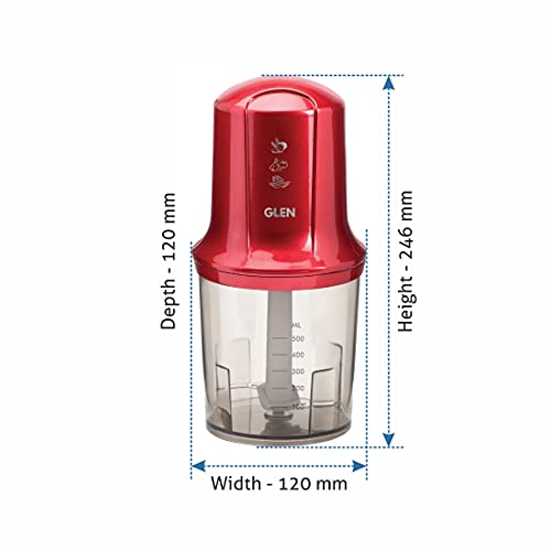 Glen Electric Mini Vegetable Chopper 200 Watt With 500 ml, Red (SA 4040), 2 Years Warranty