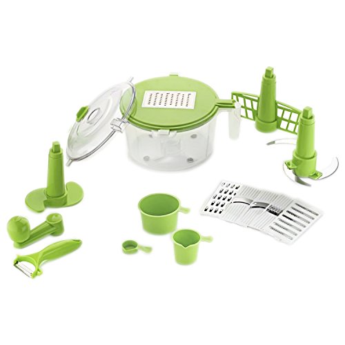 Konvex 14-Piece Dough Maker, Vegetable Cutter, Slicer, Dicer, Atta Kneader (Green)