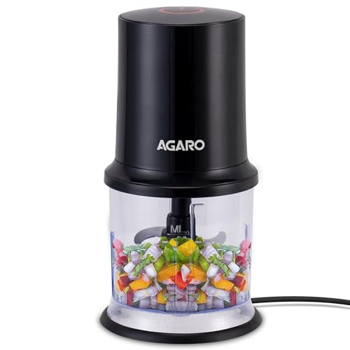 AGARO Electric Chopper, 400 Watts, Vegetable Chopper, Cutter, 100% Pure Copper Motor, Chop, Mince, Puree, Dice, Twin Stainless Steel Blade, 500 Ml, One Touch Operation, Elegant, Black