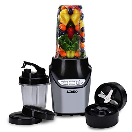 AGARO Marvel Nutri Blender,Bpa Free 2 Tritan Jars,1000W,100% Copper Motor,2 Speed Modes with Pulse,Detachable Base,Stainless Steel Blades,Blend,Mix,Grind,Smoothie,Juice Maker,Black,1000 Watt