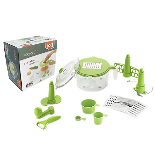 Konvex 14-Piece Dough Maker, Vegetable Cutter, Slicer, Dicer, Atta Kneader (Green)