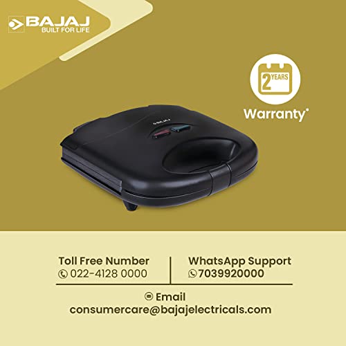 Bajaj SWX 4 Deluxe 800-Watt 2-Slice Grill Sandwich Maker | Non-Stick Coated Plates for Easy-to-Clean | Upright Compact Storage | Buckle Clips Lock | 2-Yr Warranty by Bajaj | Black Sandwich Toaster