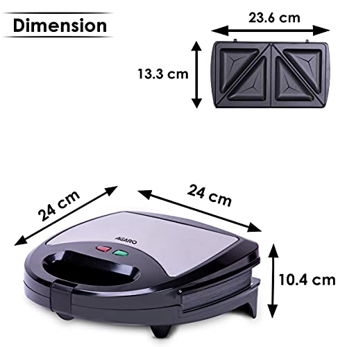 AGARO Regal 750 Watts 3-In-1 Sandwich Maker, Easy Detachable Non-Stick Plates For Sandwich, Grill & Waffle, 2 Slice, Steel