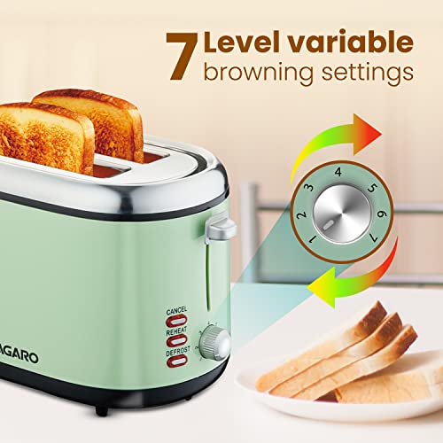 AGARO Royal 2 Slice Stainless Steel Pop Up Toaster, With Cancel, Reheat And Defrost Functions, Variable Heat Settings, Removable Crumb Tray,Bread, Breakfast, 850 Watts