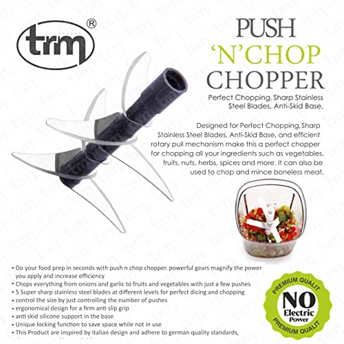 TRM 1000 ML Push N Chop Chopper, Kitchen Appliance with 6 Stainless Steel Blades Anti Skid Base Plastic Container & Manual Hand Press for Chopping Fruits Vegetables Onions Tomatoes & Spices (Green)