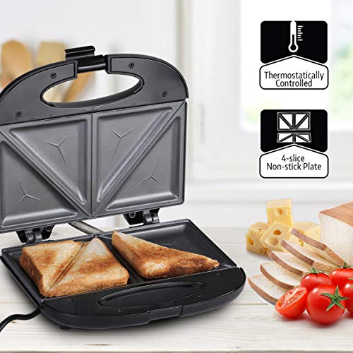 Agaro 33185 Elegant Sandwich Maker, 800 W with 4 Slice Non-Stick Fixed Plates (Black)