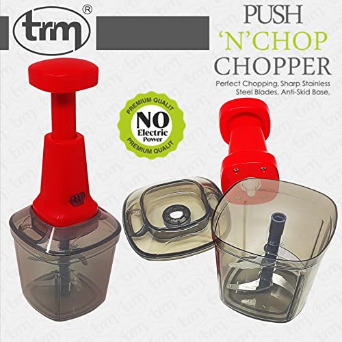 TRM 1000 ML Push N Chop Chopper, Kitchen Appliance with 6 Stainless Steel Blades Anti Skid Base Plastic Container & Manual Hand Press for Chopping Fruits Vegetables Onions Tomatoes & Spices (Green)