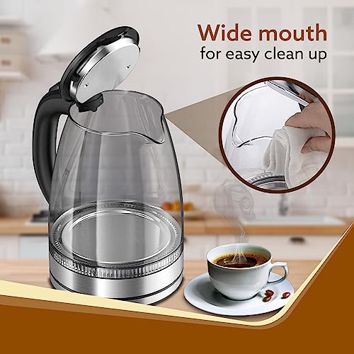 Agaro Imperial Glass Electric Kettle,1.8L Capacity, 1500 Watts, Borosilicate Glass Body, Dry Boiling Protection, 360° Rotating Base, Silver