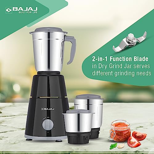 Bajaj Gx 1 Mixer Grinder,500W Titan Motor,3 Jars,2 In 1 Function Blade, Black