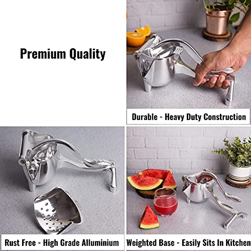 InstaCuppa Manual Press Hand Fruit Juicer with Removable Strainer, Heavy Duty Aluminium Build, Hand Fruits Squeezer for Pomegranates, Lemons, Oranges