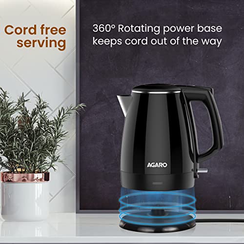 AGARO Royal Double Layered Kettle, 1.5 Litres, Double Layered Cool Touch, Dry Boiling Protection, Black
