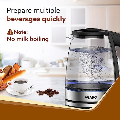 Agaro Imperial Glass Electric Kettle,1.8L Capacity, 1500 Watts, Borosilicate Glass Body, Dry Boiling Protection, 360° Rotating Base, Silver