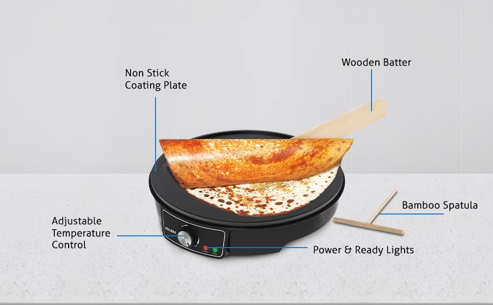 Glen Electric Dosa Maker Machine,1000 Watt Black 30cm (SA-3038) Black, 2 Years Warranty